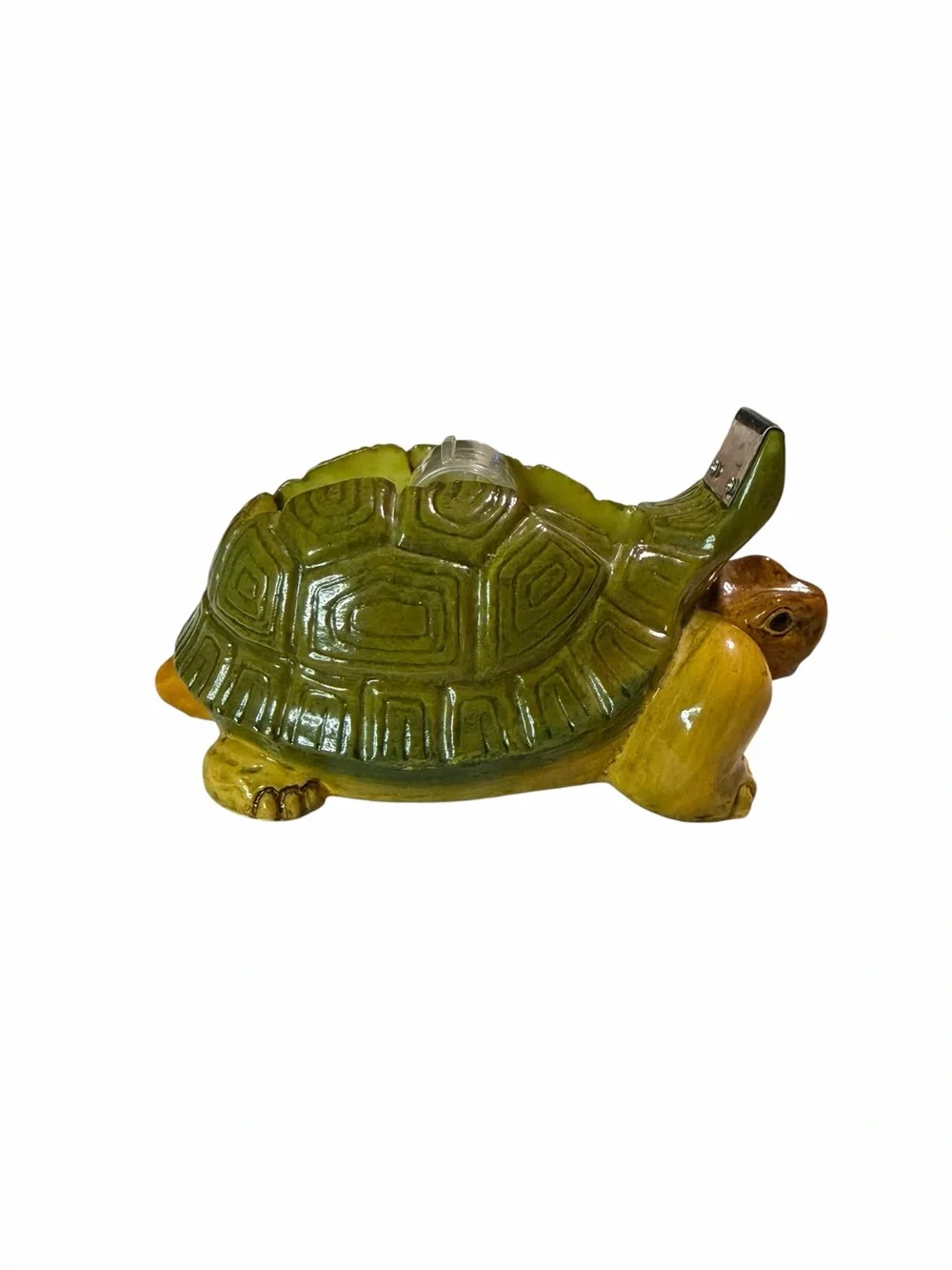 Vintage Green & Yellow Ceramic Turtle Tape Dispenser